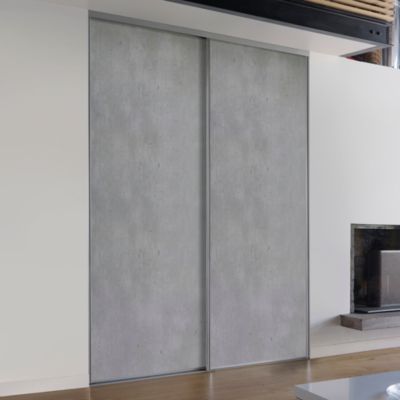 Porte de placard coulissante vendue par 2 décor béton gris clair 150 x 250 cm
