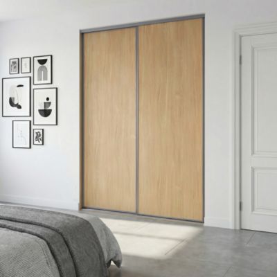 Porte de placard coulissante vendue par 2 Elegancia décor chêne 150 x 250 cm