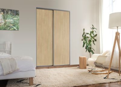 Porte de placard coulissante vendue par 2 Elegancia décor chêne 180 x 250 cm