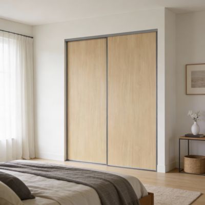 Porte de placard coulissante vendue par 2 Elegancia décor chêne 180 x 250 cm
