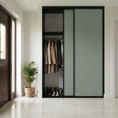 Porte de placard coulissante vert agave profil fin acier noir GoodHome Arius H.248,5 x L.92,2 cm + amortisseurs