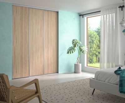 Porte de placard coulissantes imitation chêne brut 180 x 250 cm vendue par 3 pièces