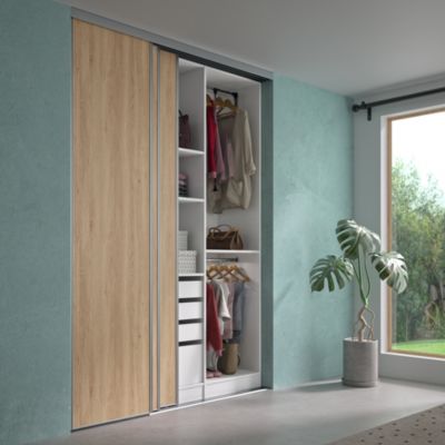 Porte de placard coulissantes imitation chêne brut 180 x 250 cm vendue par 3 pièces