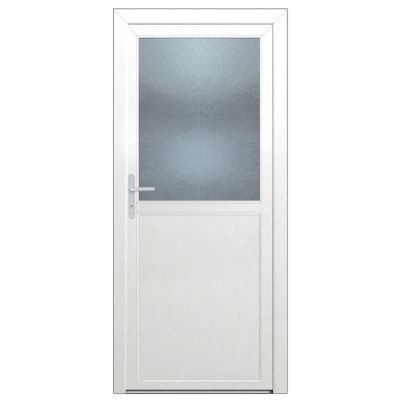 Porte de service PVC blanc semi-vitrée ouvrant droit L 960mm x H
