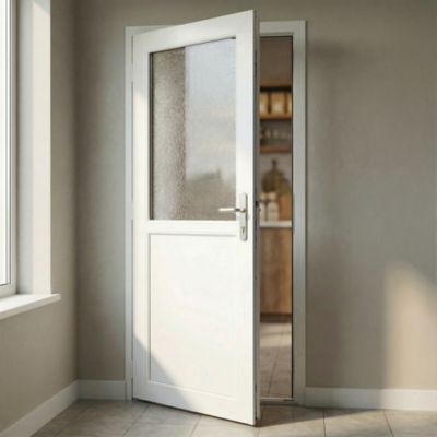 Porte de service 1/2 vitrée pvc poussant droit l.80 x H.205 cm