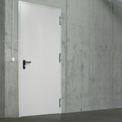 Porte de service acier 1 vantail FOX - blanc RAL 9010 - 210x100 cm - huisserie L pose tunnel - poussant gauche