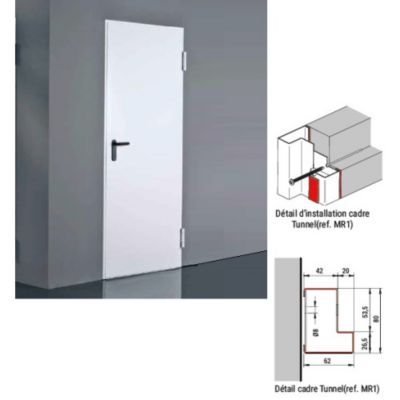 Porte de service acier 1 vantail FOX - blanc RAL 9010 - 210x100 cm - huisserie L pose tunnel - poussant gauche