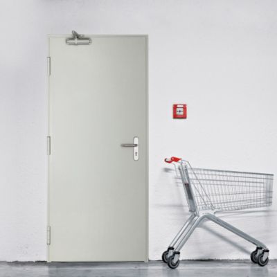Porte de service acier 1 vantail FOX - blanc RAL 9010 - 210x100 cm - huisserie L pose tunnel - poussant gauche