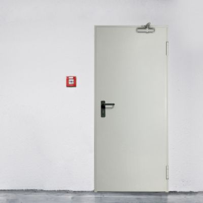 Porte de service acier 1 vantail FOX - blanc RAL 9010 - 215x110 cm - huisserie Z pose tunnel affleurant - poussant gauche