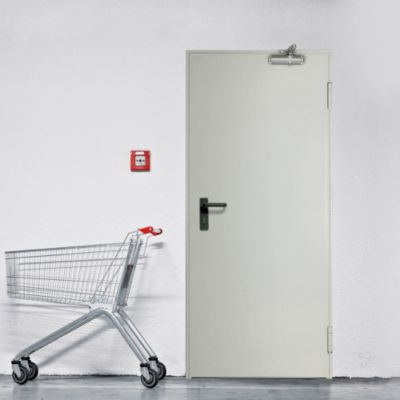 Porte de service acier 1 vantail FOX - blanc RAL 9010 - 215x80 cm - huisserie Z pose tunnel affleurant - poussant gauche