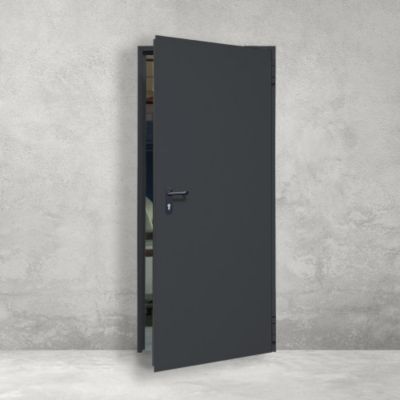 Porte de service acier 1 vantail FOX - Gris RAL 7016 - 215x100 cm - huisserie Z pose tunnel affleurant - poussant Gauche