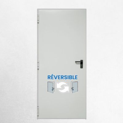 Porte de service acier 1 vantail MAX - blanc RAL 9010 - 215x110 cm - huisserie Z pose tunnel affleurant - réversible