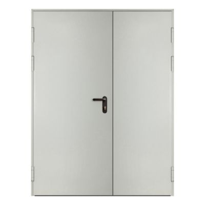 Porte de service acier 2 vantaux FOX - blanc RAL 9010 - H,215x180.L - huisserie Z pose tunnel affleurant - poussant droit