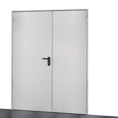 Porte de service acier 2 vantaux LIZAR - blanc RAL 9010 - 210x135 cm - huisserie L pose tunnel - poussant droite