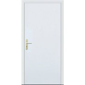 Porte de service isolante DINAR en PVC blanc panneau lisse droit poussant -  215x90cm 