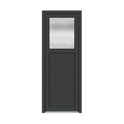 Porte de service pvc 1/2 vitrée gris anthracite ext. et blanc int. 80 x h.205 cm poussant droit