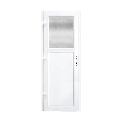 Porte de service pvc 1/2 vitrée gris anthracite ext. et blanc int. 80 x h.205 cm poussant droit