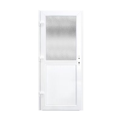 Porte de service pvc 1/2 vitrée gris anthracite ext. et blanc int 90 x h.205 cm poussant droit