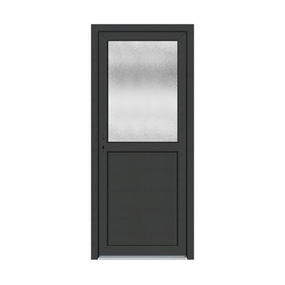 Porte de service pvc 1/2 vitrée gris anthracite ext. et blanc int 90 x h.205 cm poussant droit