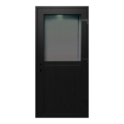 Porte de service pvc 1/2 vitrée gris anthracite ext. et blanc int 90 x h.205 cm poussant gauche
