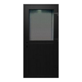 Porte de service pvc 1/2 vitrée gris anthracite ext. et blanc int 90 x h.205 cm poussant gauche