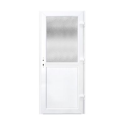 Porte de service pvc 1/2 vitrée gris anthracite ext. et blanc int 90 x h.205 cm poussant gauche