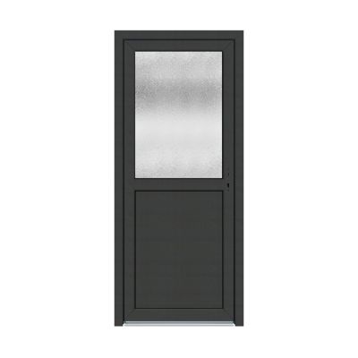 Porte de service pvc 1/2 vitrée gris anthracite ext. et blanc int 90 x h.205 cm poussant gauche