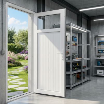 Porte de service pvc 1/4 vitrée Servicio 80 x h.205 poussant droit