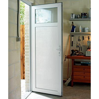 Porte de service pvc 1/4 vitrée Servicio 80 x h.205 poussant gauche