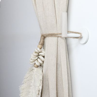 Porte embrasse moderne bois de hêtre blanc Ø11 cm L.50cm blanc Mobois - 2 pièces