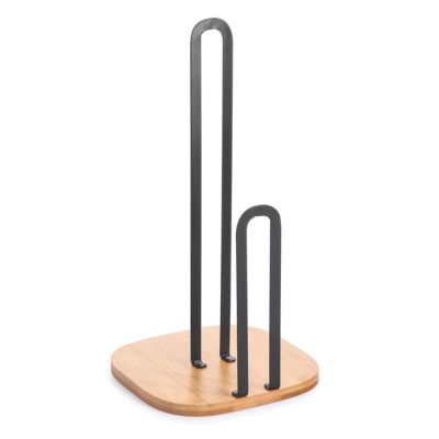 Zeller Porte essuie-Tout Métal, Bois, Gris, 15 x 15 x 30.5 cm