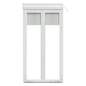 Porte fenêtre PVC 2 vantaux tirant + volet roulant électrique GoodHome blanc - l.140 x h.215 cm, tirant droit