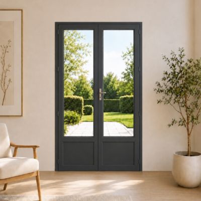 Porte Fenêtre PVC anthracite 2 vantaux hors tout H 218 x L 146 cm 2 vantaux anthracite pour pose en neuf