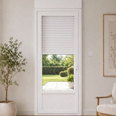 Porte fenêtre PVC blanc 1 vantail hors tout H 229 x L 86 cm ouverture français volet roulant électrique pose en neuf tirant gauche
