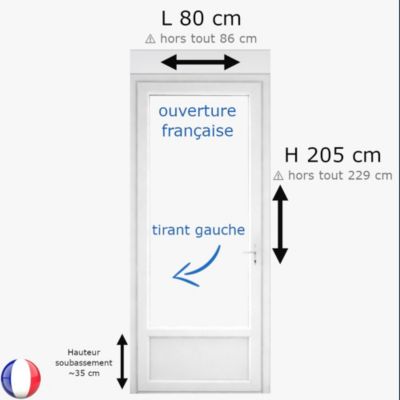 Porte fenêtre PVC blanc 1 vantail hors tout H 229 x L 86 cm ouverture ...