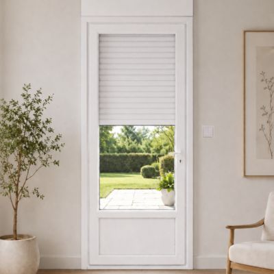 Porte fenêtre PVC blanc 1 vantail hors tout H 229 x L 96 cm ouverture français volet roulant électrique pose en neuf tirant gauche