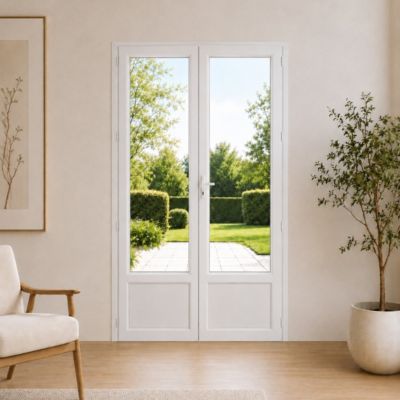 Porte fenêtre PVC blanc 2 vantaux hors tout H 208 x L 126 cm ouverture française pour pose en neuf