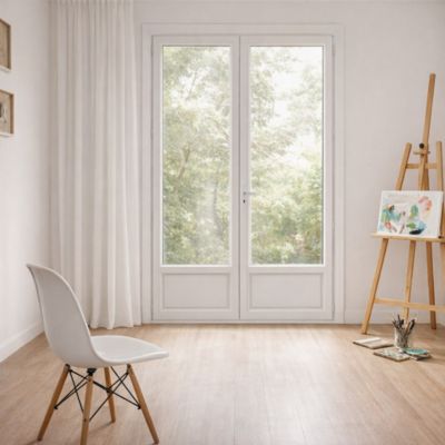 Porte fenêtre PVC blanc 2 vantaux hors tout H 218 x L 156 cm ouverture française pour pose en neuf