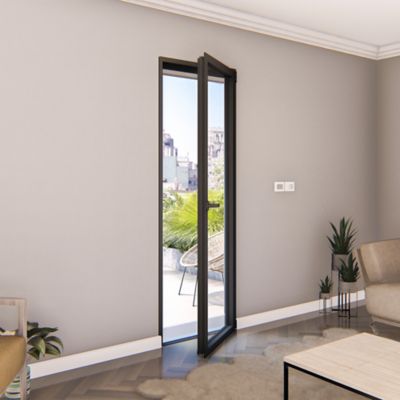 Porte fenêtre alu 1 vantail GoodHome gris - l.80 x h.205 cm, tirant gauche
