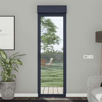 Porte fenêtre alu 1 vantail + volet roulant électrique GoodHome gris - l.80 x h.215 cm, tirant droit