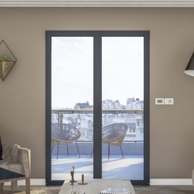 Porte fenêtre alu 2 vantaux GoodHome gris - l.120 x h.215 cm, tirant droit