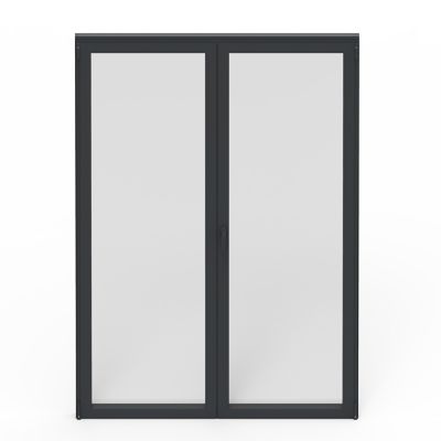 Porte fenêtre alu 2 vantaux GoodHome gris - l.120 x h.215 cm, tirant droit