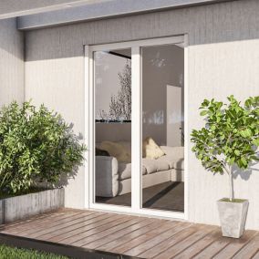 Porte fenêtre alu 2 vantaux + volet roulant électrique GoodHome blanc - l.140 x h.215 cm, tirant droit