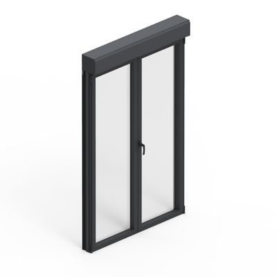 Porte fenêtre alu 2 vantaux + volet roulant électrique GoodHome gris - l.140 x h.215 cm, tirant droit