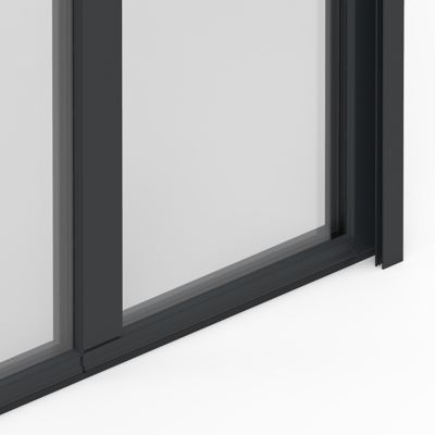 Porte fenêtre alu 2 vantaux + volet roulant électrique GoodHome gris - l.140 x h.215 cm, tirant droit