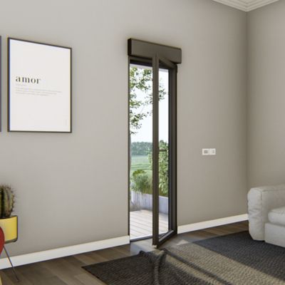 Porte fenêtre aluminium 1 vantail + volet roulant électrique GoodHome gris - l.80 x h.215 cm, tirant droit