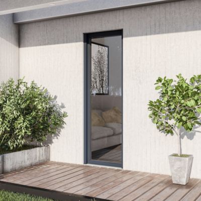 Porte fenêtre aluminium 1 vantail + volet roulant électrique GoodHome gris - l.80 x h.215 cm, tirant droit