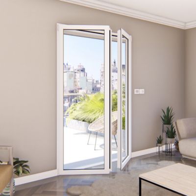 Porte fenêtre aluminium 2 vantaux GoodHome blanc - l.120 x h.215 cm, tirant droit