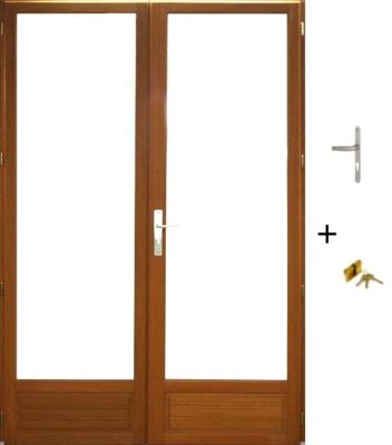 Porte Fenetre Bois 2 Vantaux H205 X L140 Cm Côte Tableau (poignée, Barillet Ref 01245f924) Gd Menuiseries