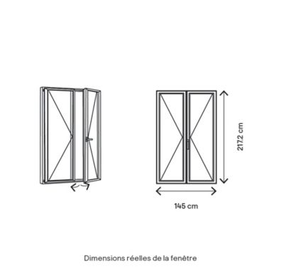 Porte fenêtre bois 2 vantaux l.140 x H.215 cm tirant droit GoodHome